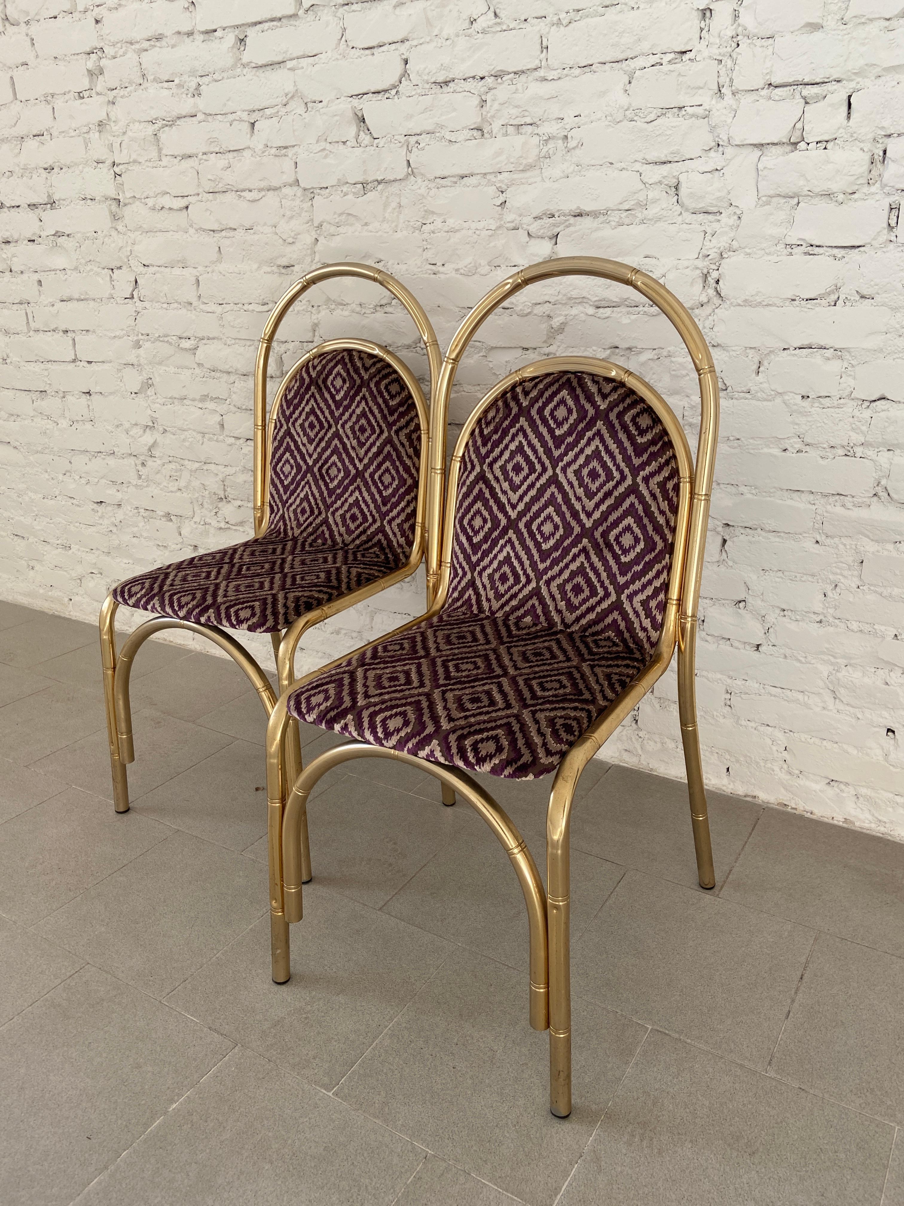 Mid-Century Modern Italian Pair of Gilt Metal Faux Bamboo Chairs, 1970s For Sale 2