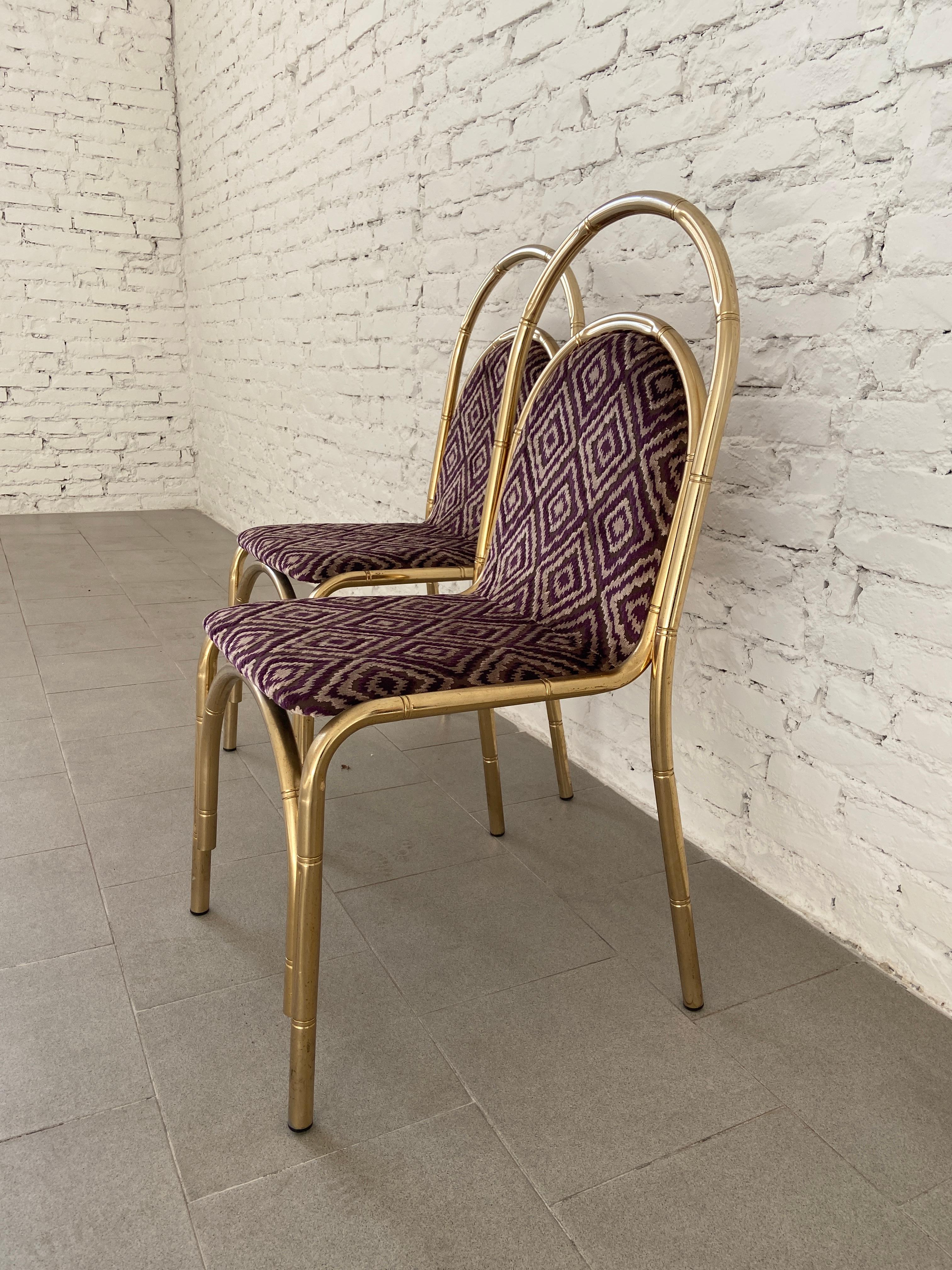 Mid-Century Modern Italian Pair of Gilt Metal Faux Bamboo Chairs, 1970s For Sale 3