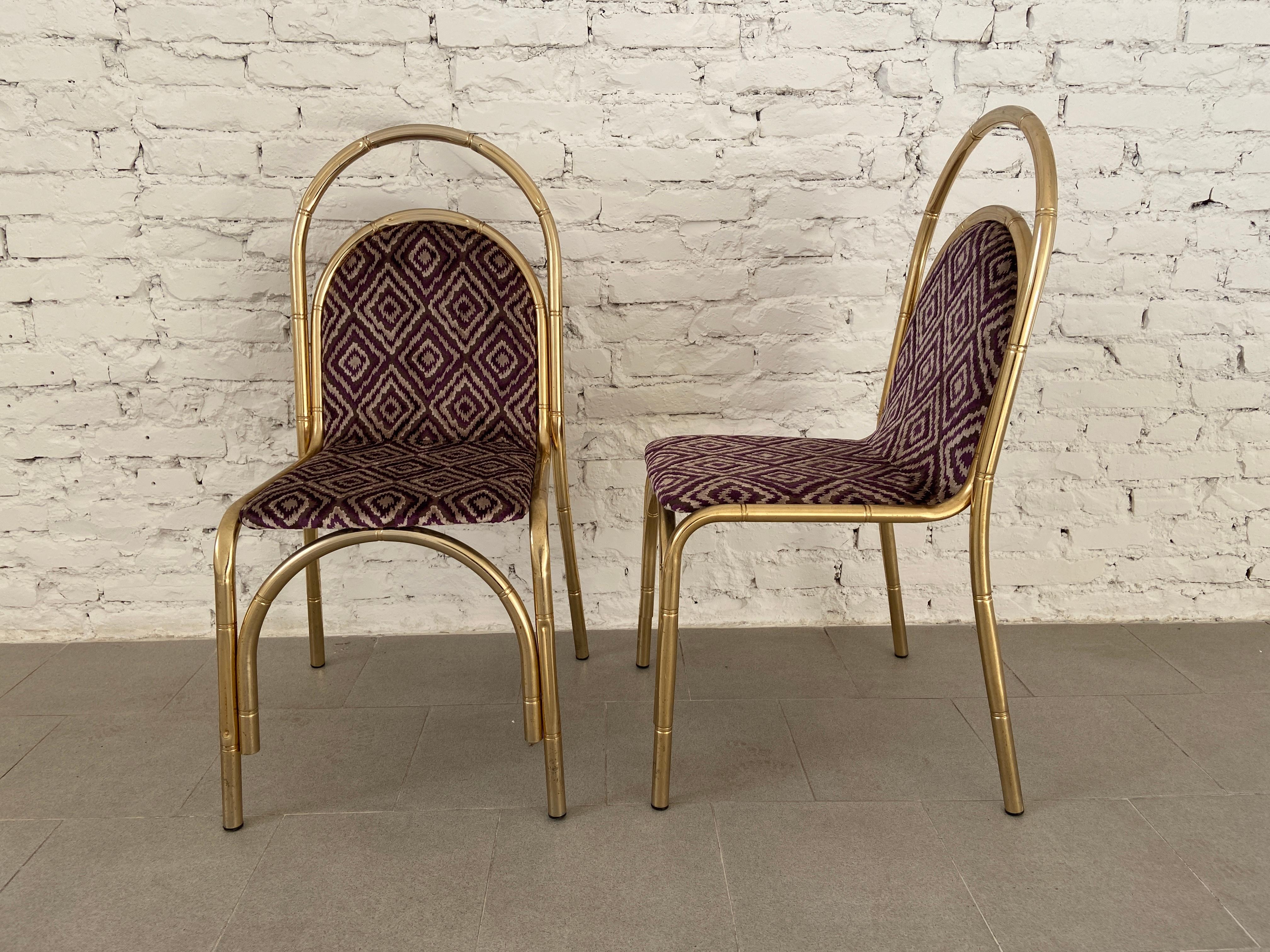 Mid-Century Modern Italian Pair of Gilt Metal Faux Bamboo Chairs, 1970s For Sale 4