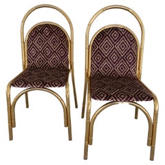 Mid-Century Modern Italian Pair of Gilt Metal Faux Bamboo Chairs, 1970s