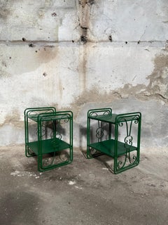 Mid-Century Modern Italian Pair of Green Painted Iron Bed Side Tables, 1970s