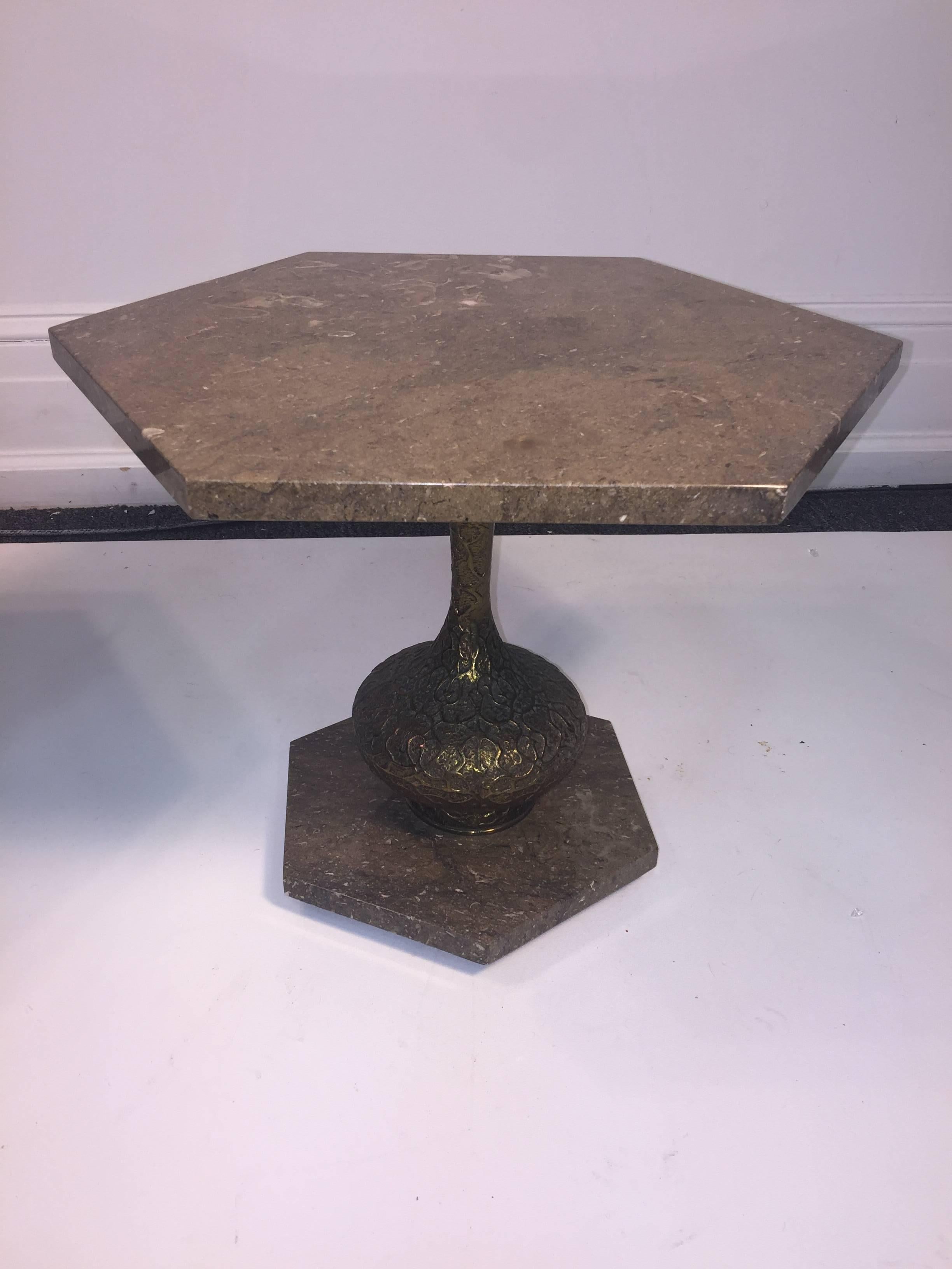 Mid-20th Century Mid-Century Modern Italian Pair of Marble and Brutalist Metal Side Tables