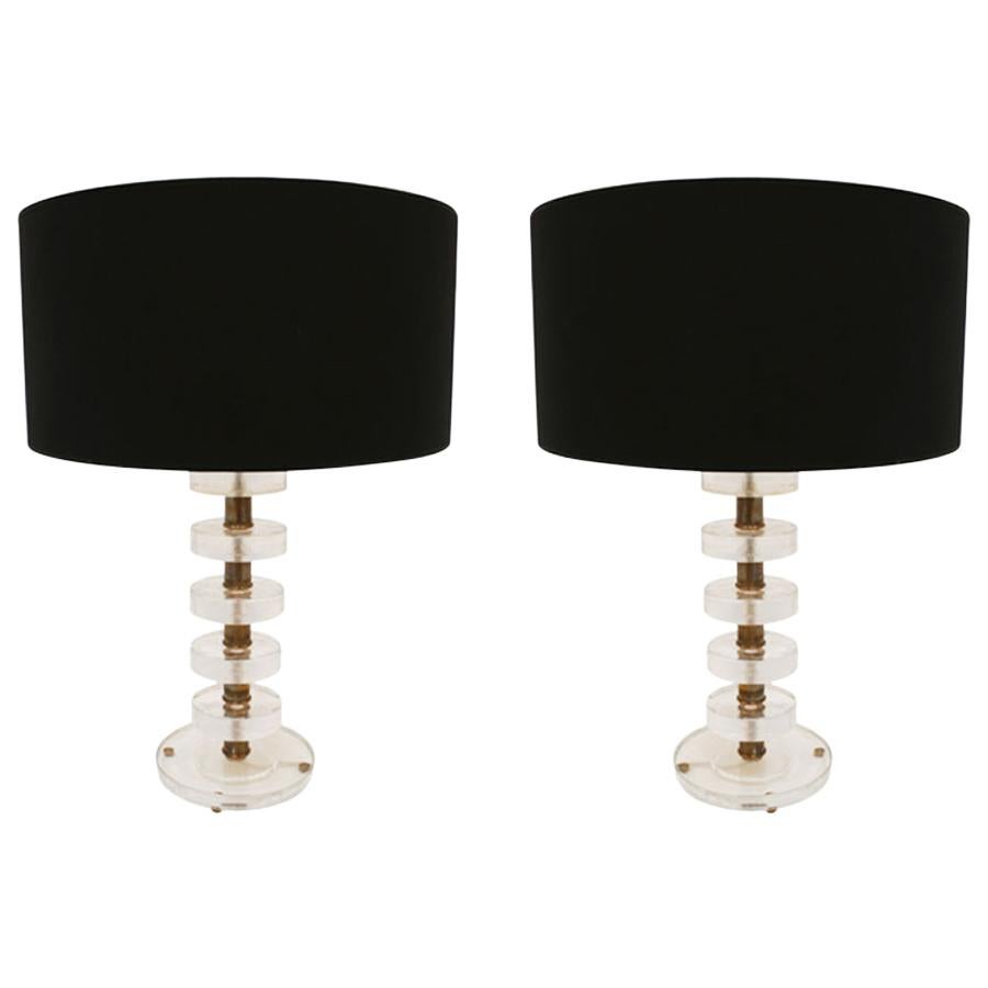 Mid-Century Modern Italian Pair of Murano Glass and Brass Table Lamps