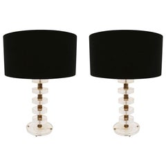Mid-Century Modern Italian Pair of Murano Glass and Brass Table Lamps