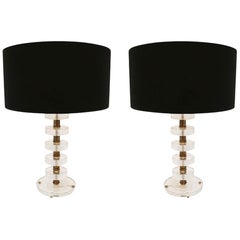 Mid-Century Modern Italian Pair of Murano Glass and Brass Table Lamps