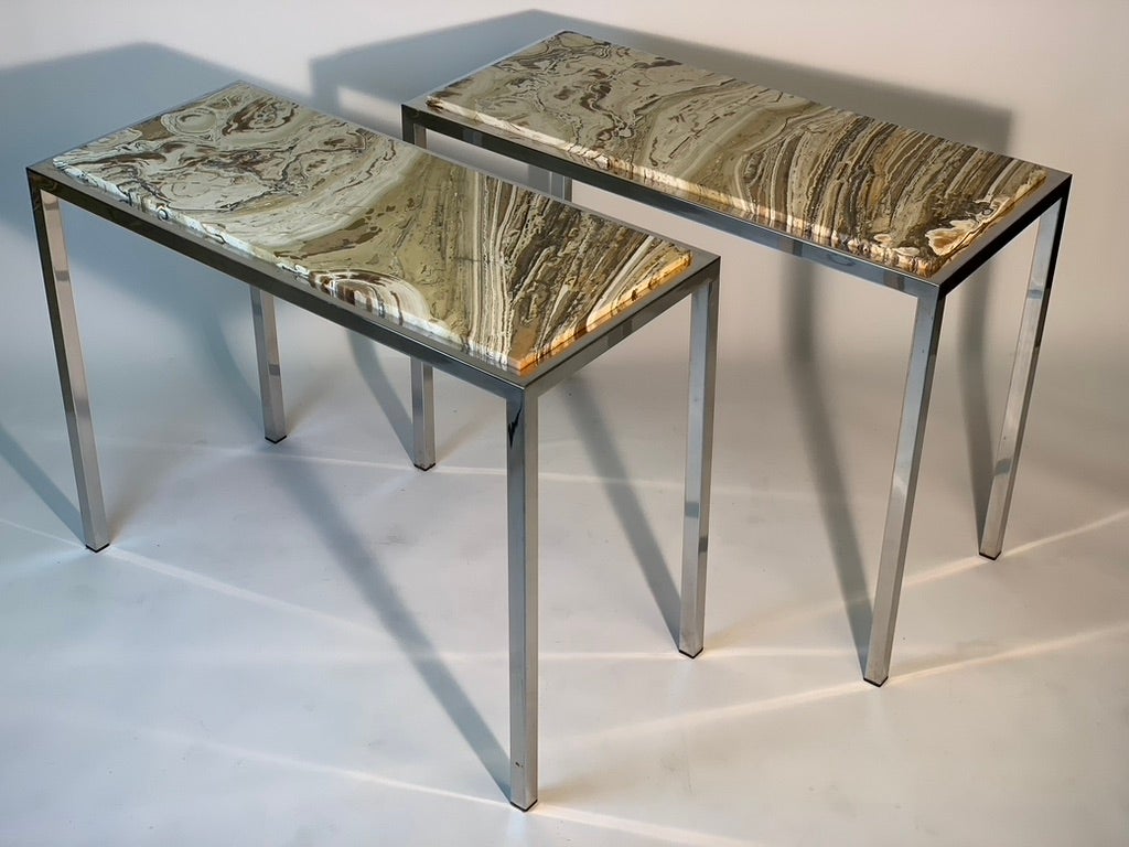 Mid-Century Modern Italian Pair of Onix Stone Tops and Chrome Metal Structures In Good Condition In Firenze, Toscana