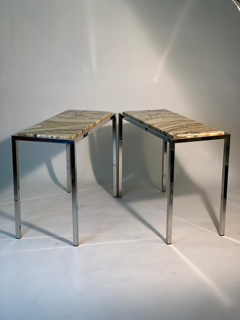 Onyx Mid-Century Modern Italian Pair of Onix Stone Tops and Chrome Metal Structures