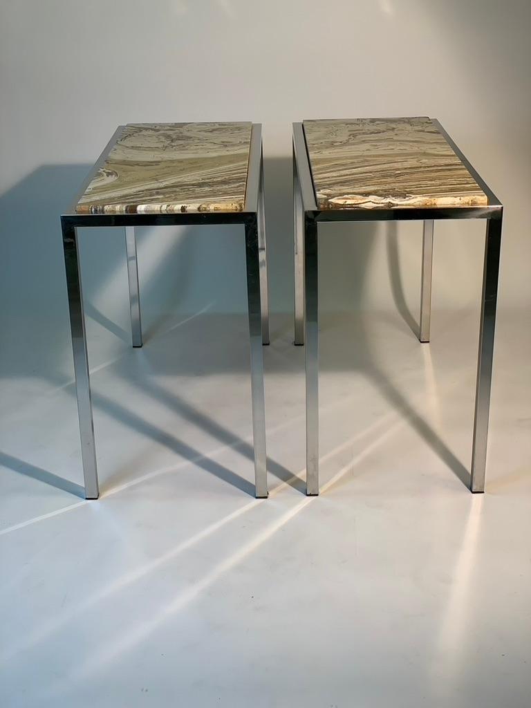 Mid-Century Modern Italian Pair of Onix Stone Tops and Chrome Metal Structures 2