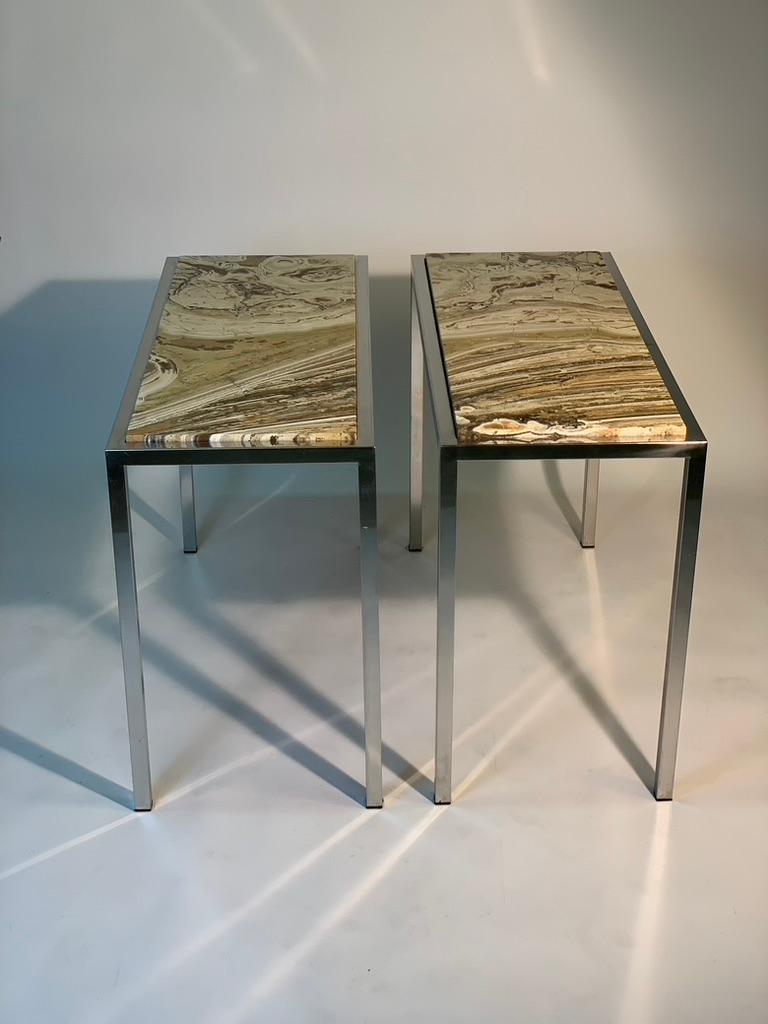 Mid-Century Modern Italian Pair of Onix Stone Tops and Chrome Metal Structures 3