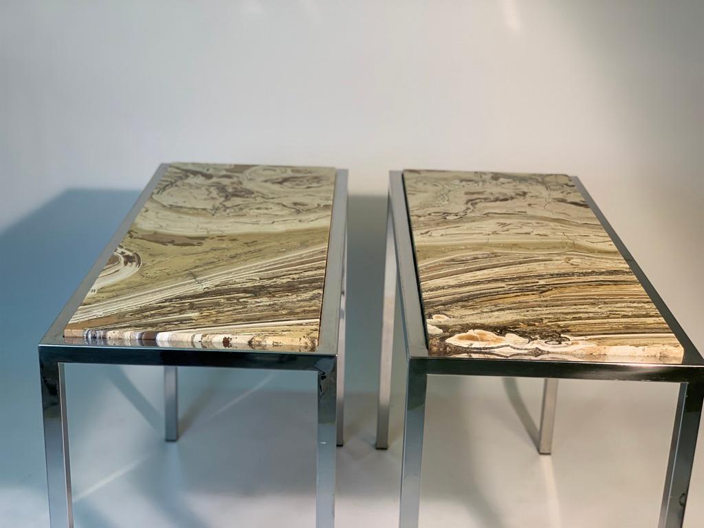 Mid-Century Modern Italian Pair of Onix Stone Tops and Chrome Metal Structures 4