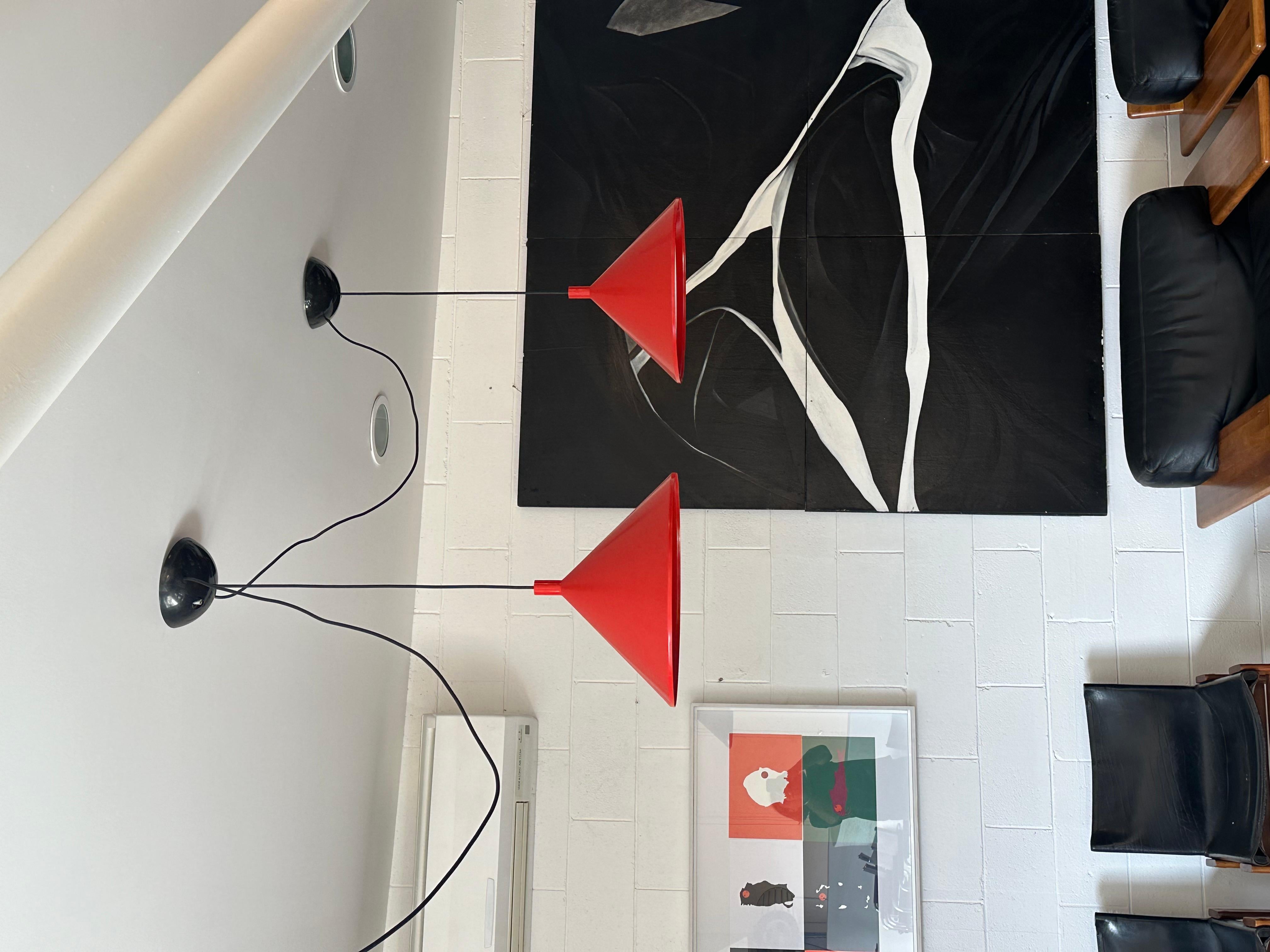 Metal Mid Century Modern Italian Pair of Pendant Lights by Elio Martinelli