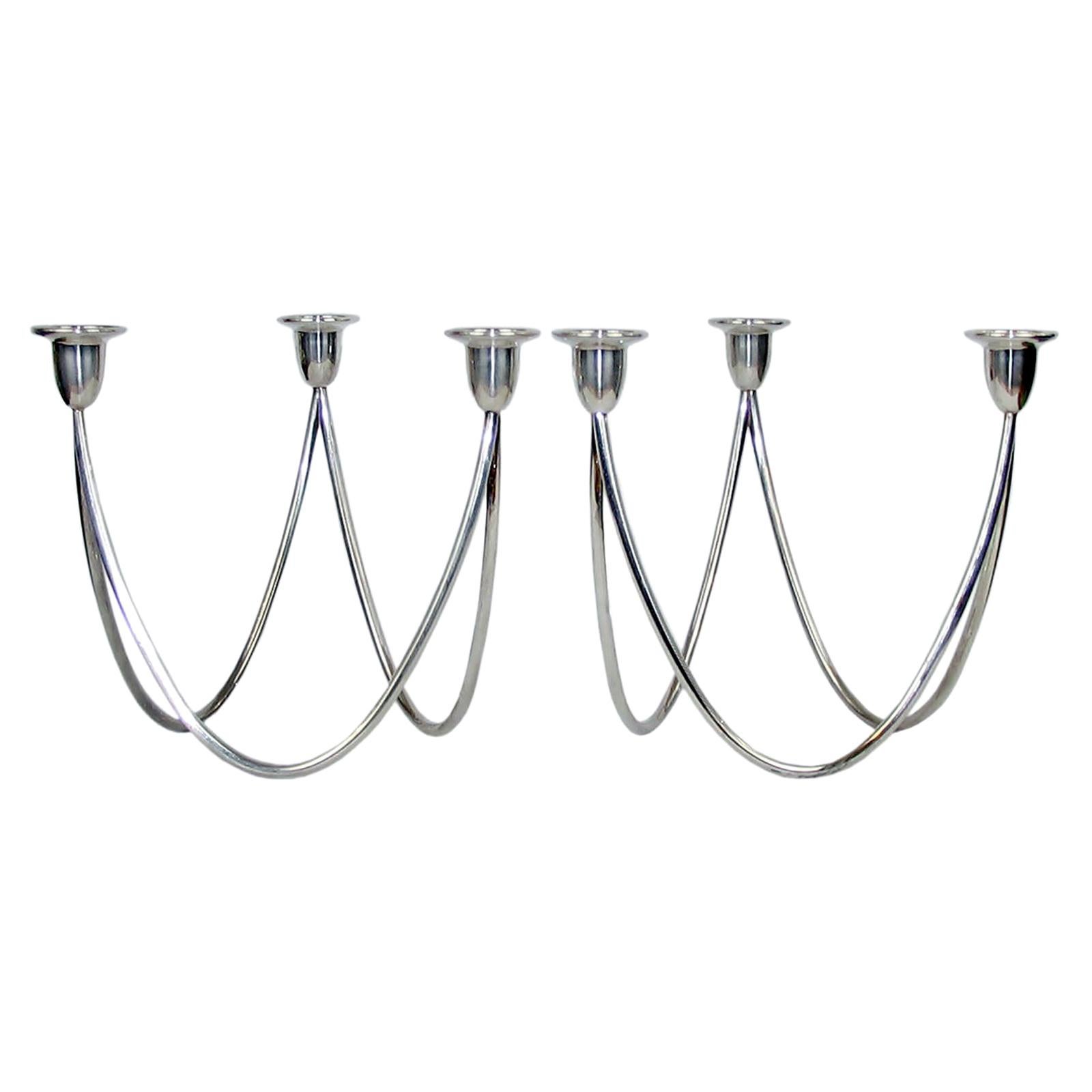 Pair of Brass MidCentury Modern Candleholders For Sale at 1stDibs