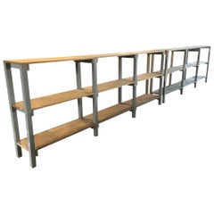 Mid-Century Modern Italian Pair of Spruce Painted Wood Industrial Shelving Units