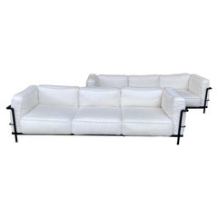 Mid-Century Modern Italian Pair of Triple-Seat Sofas in Le Corbusier LC3 Style