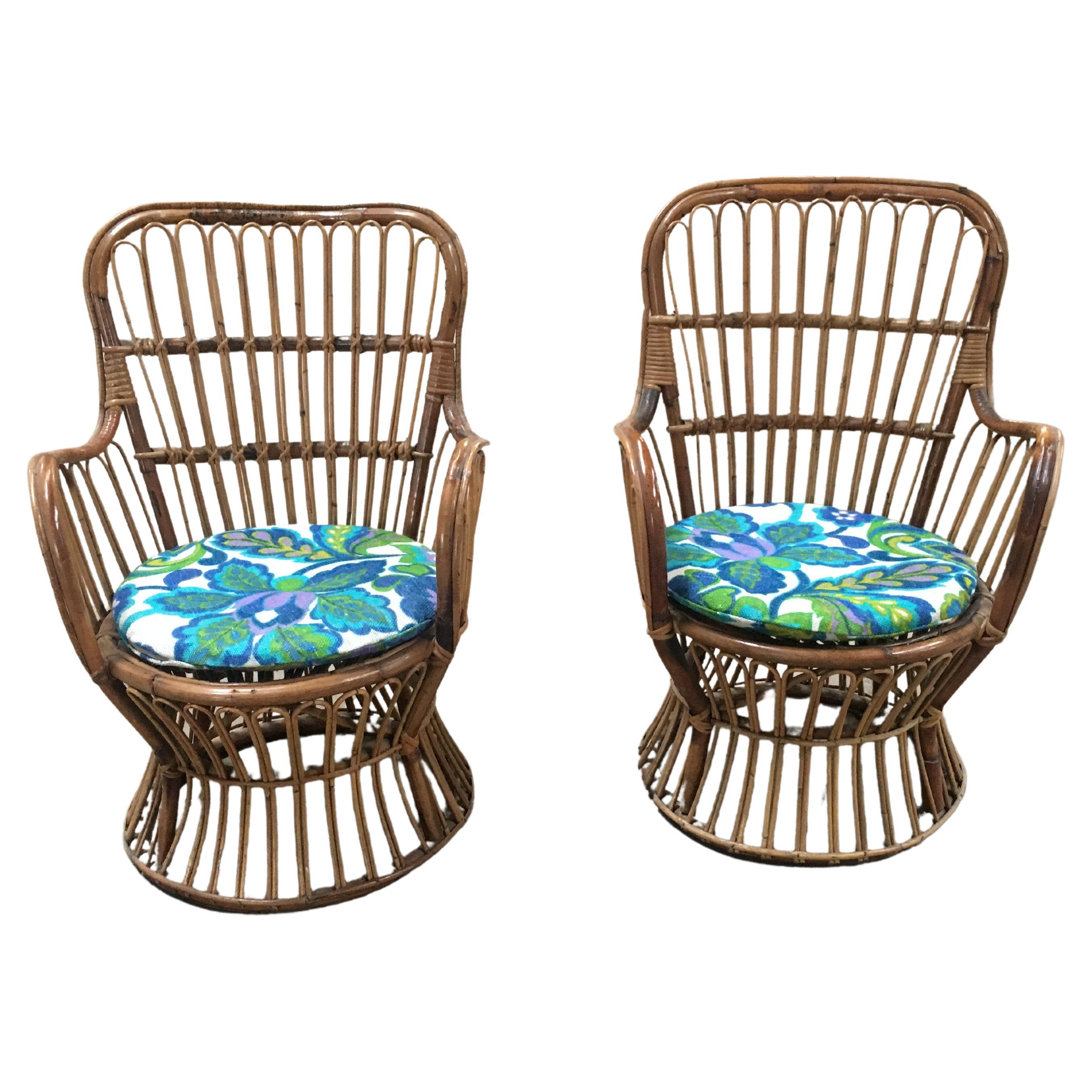 Mid-Century Modern Italian Pair of Vintage Bamboo Bonacina Armchairs, 1960s