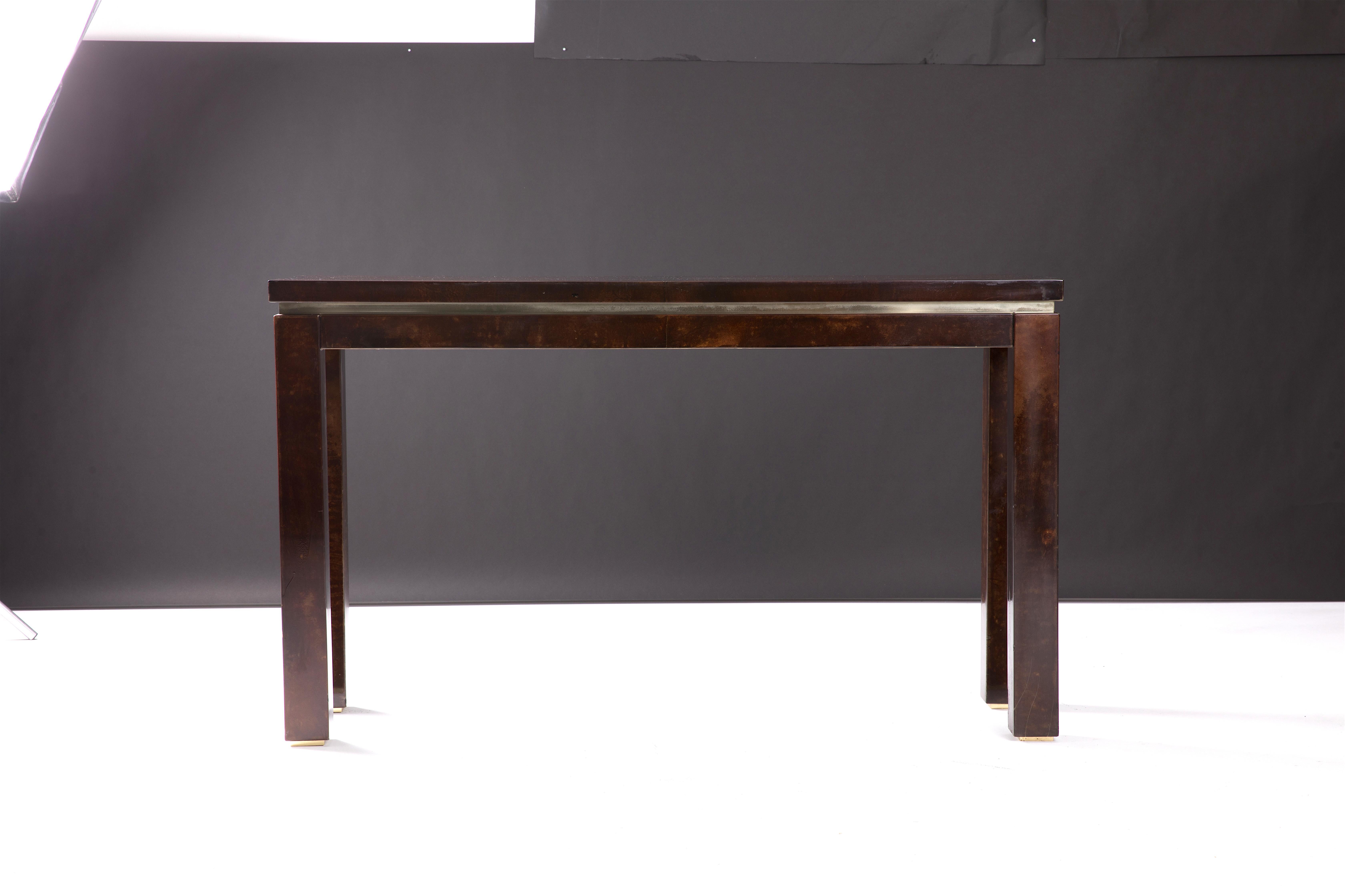 Late 20th Century Mid-Century Modern Italian Parchment Console with Brass Profiles by Aldo Tura
