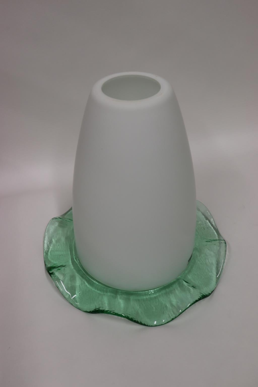 Mid-Century Modern Pendand Lamp Blown Murano Glass White with Green Detail For Sale 9