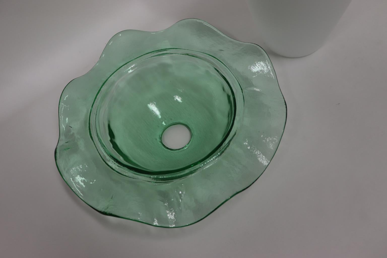 Mid-Century Modern Pendand Lamp Blown Murano Glass White with Green Detail For Sale 12