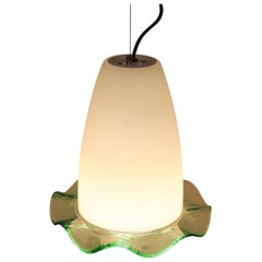 Mid-Century Modern Pendand Lamp Blown Murano Glass White with Green Detail
