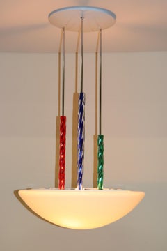 Mid-Century Modern Pendant Lamp Murano White Glass with Multi-Color Accents