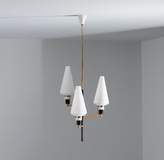 Italienischer Mid-Century-Modern-Hängelampe-Kronleuchter mit Messing und Opalglas