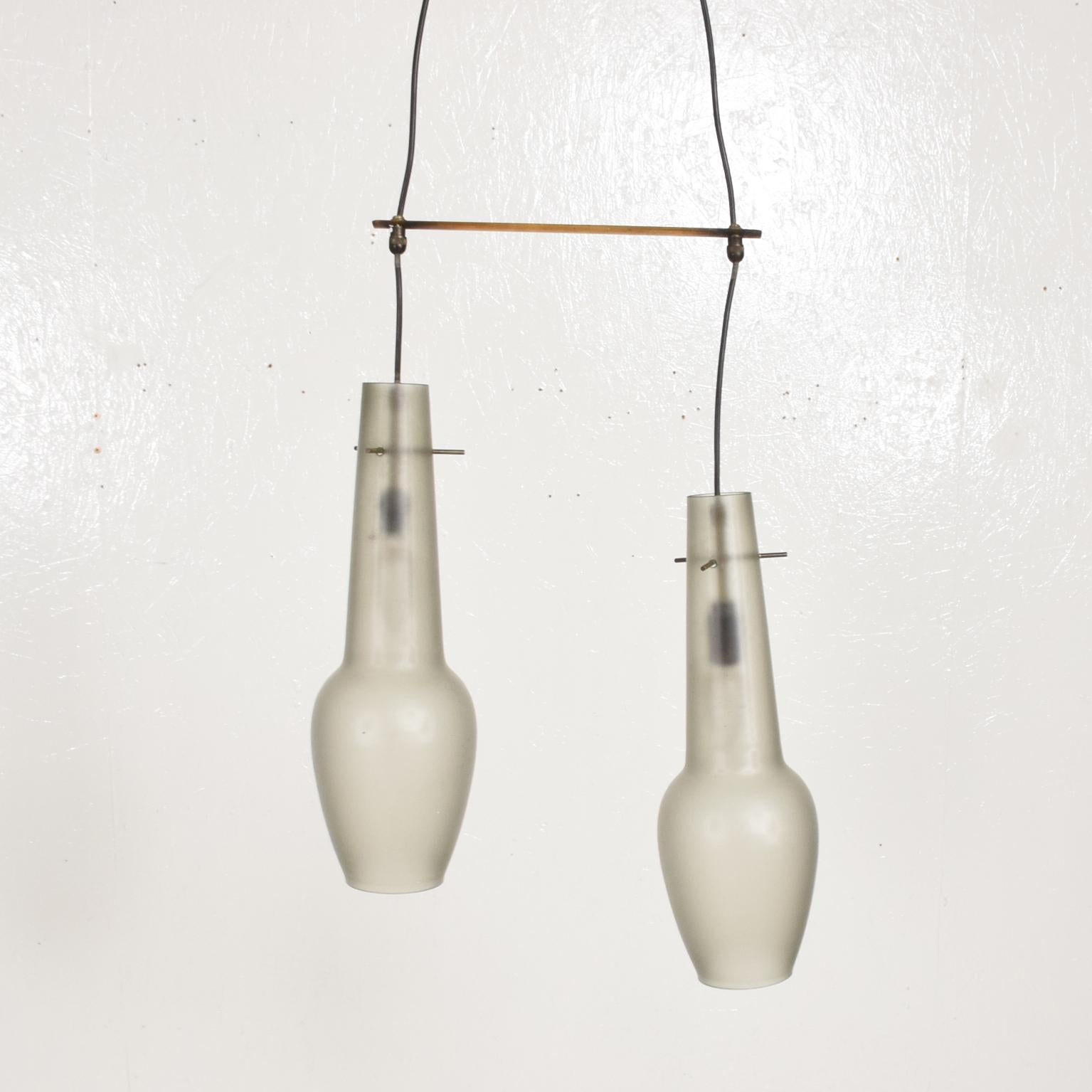 Mid-Century Modern Italian Pendant Chandelier with Two Frosted Glass Shades In Good Condition In Chula Vista, CA