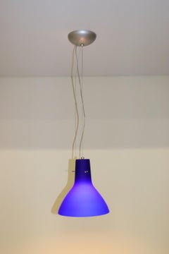 Mid-Century Modern Italian Pendant Lamp Murano Blue Glass with Satin Finish