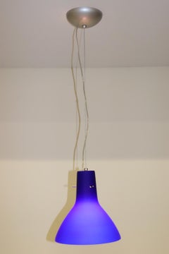 Mid-Century Modern Italian Pendant Lamp Murano Blue Glass with Satin Finish
