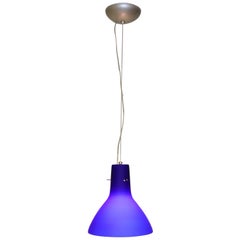 Mid-Century Modern Italian Pendant Lamp Murano Blue Glass with Satin Finish