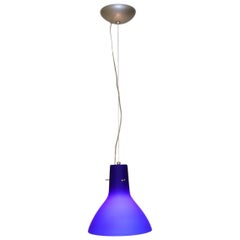 Mid-Century Modern Italian Pendant Lamp Murano Blue Glass with Satin Finish