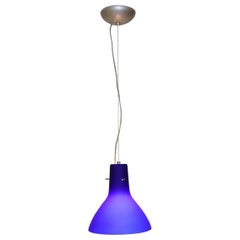 Mid-Century Modern Italian Pendant Lamp Murano Blue Glass with Satin Finish