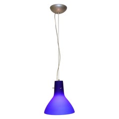 Mid-Century Modern Italian Pendant Lamp Murano Blue Glass with Satin Finish