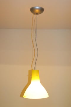 Mid-Century Modern Italian Pendant Lamp Murano Yellow Glass with Satin Finish