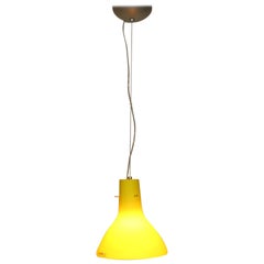 Mid-Century Modern Italian Pendant Lamp Murano Yellow Glass with Satin Finish