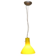Mid-Century Modern Italian Pendant Lamp Murano Yellow Glass with Satin Finish