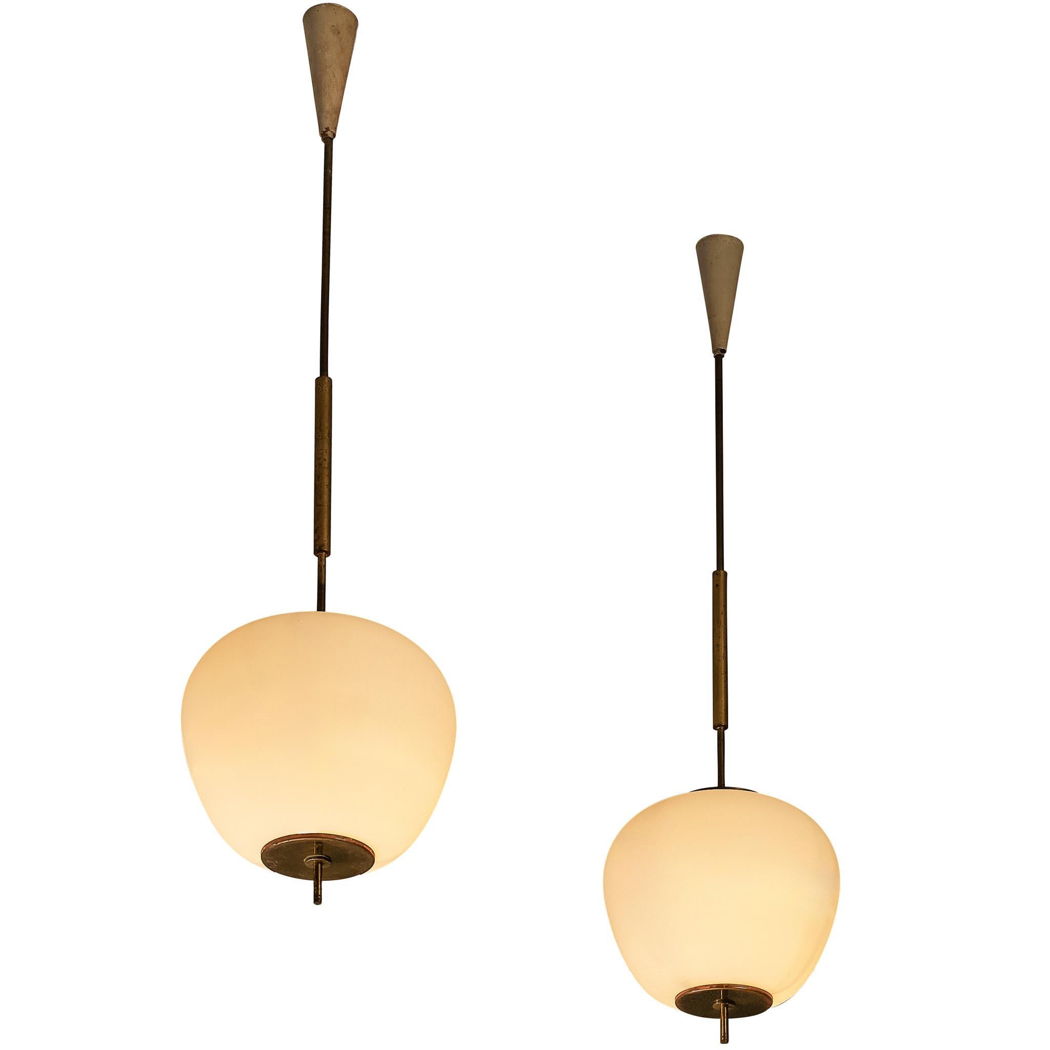 Lampade a sospensione italiane in stile Mid-Century Modern, in ottone e vetro