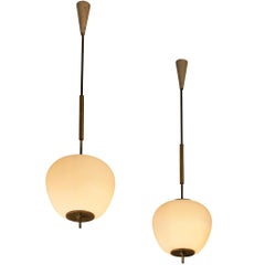 Lampade a sospensione italiane in stile Mid-Century Modern, in ottone e vetro