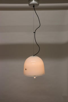 Mid-Century Modern Italian Pendant Light Murano White Glass with Crystal Accents