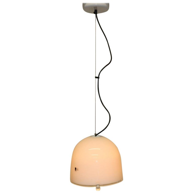 Mid-Century Modern Italian Pendant Light Murano White Glass with Crystal Accents 1