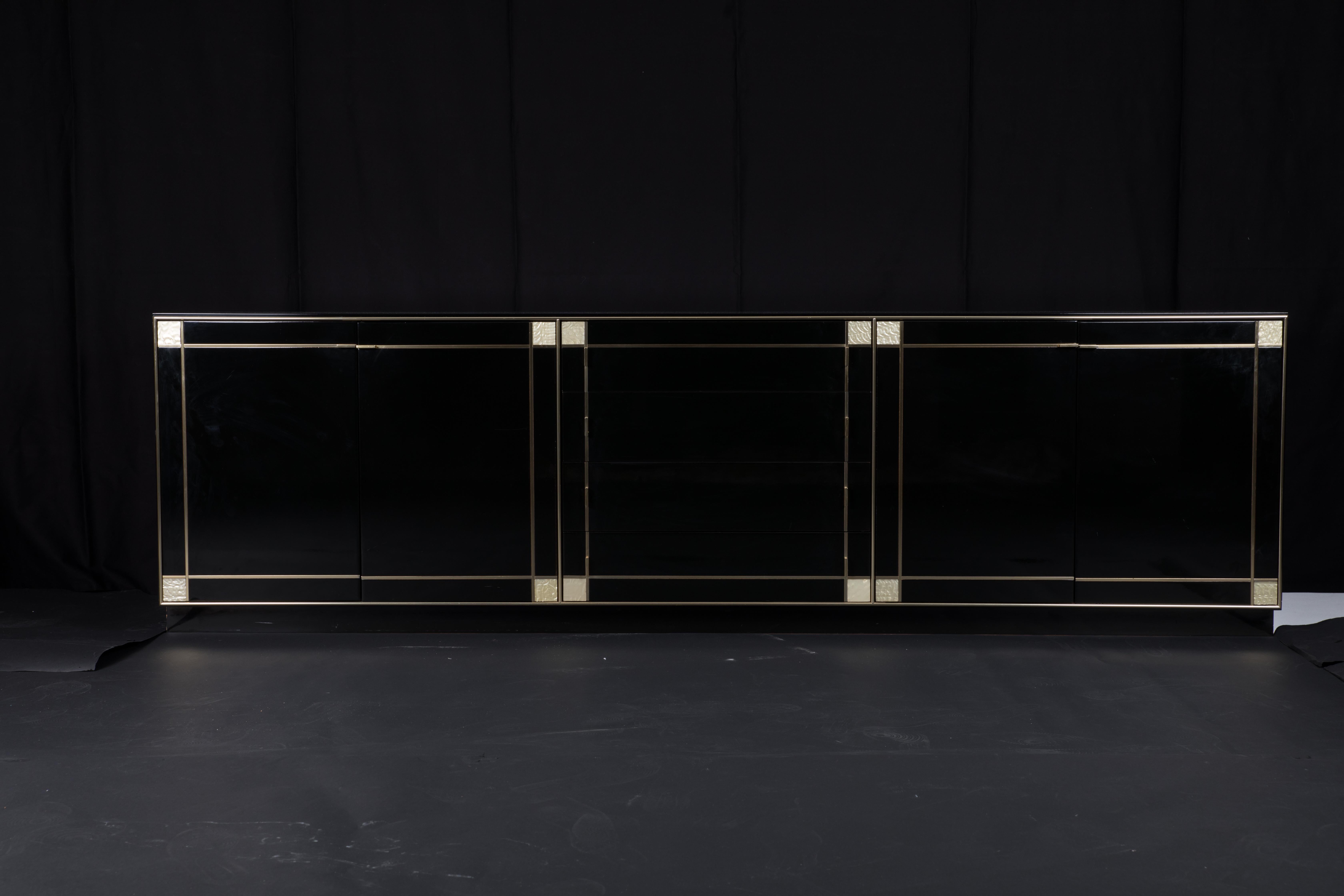 Brass Mid-Century Modern Italian Pierre Cardin Black Lacquered Sideboard