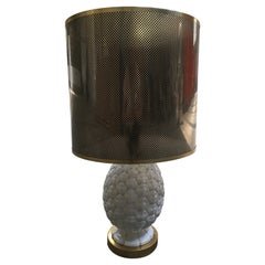 Mid-Century Modern Italian Pineapple Ceramic Table Lamp with Lampshade, 1970s