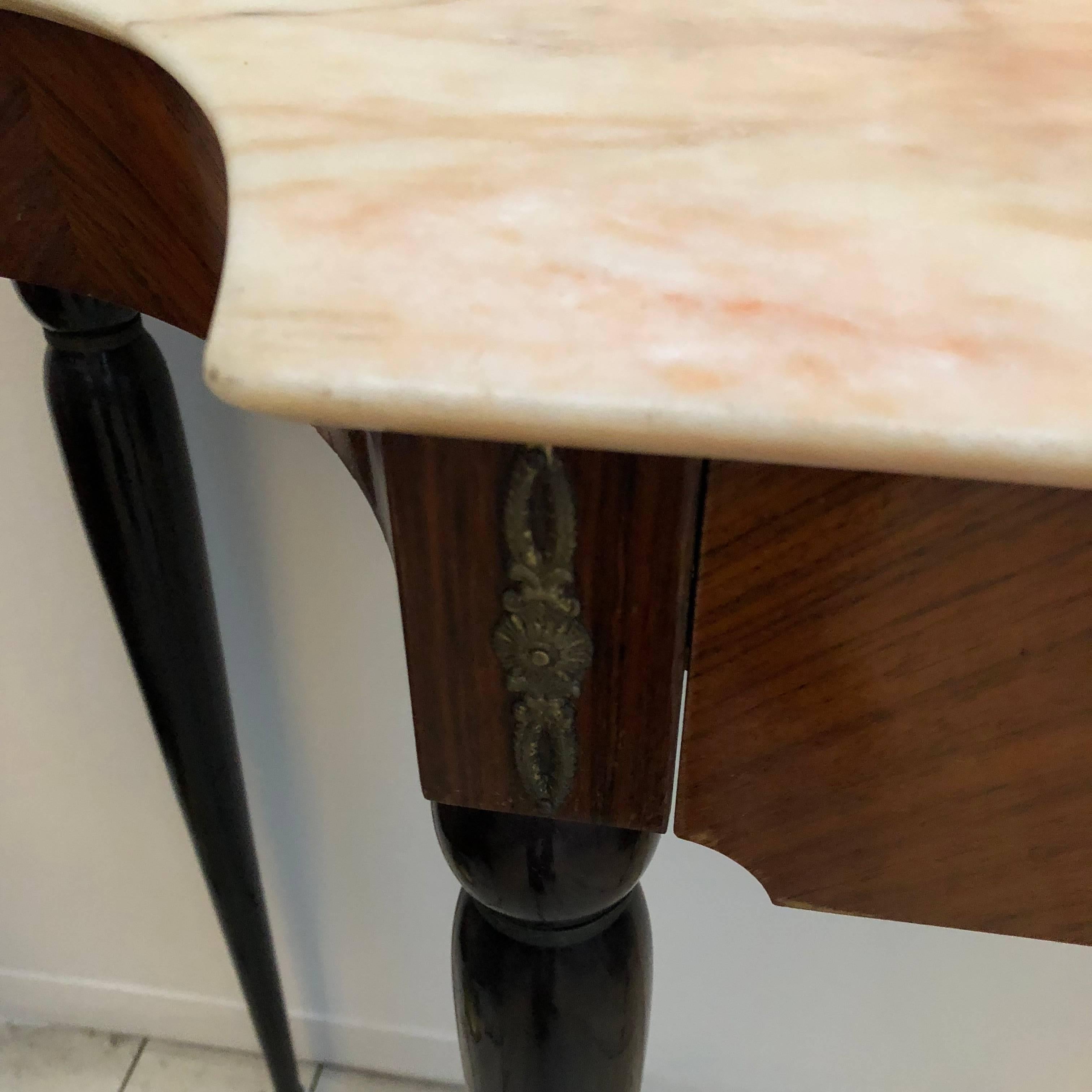 Mid-Century Modern Italian Pink Marble and Rosewood Console, circa 1950 In Good Condition In Aci Castello, IT