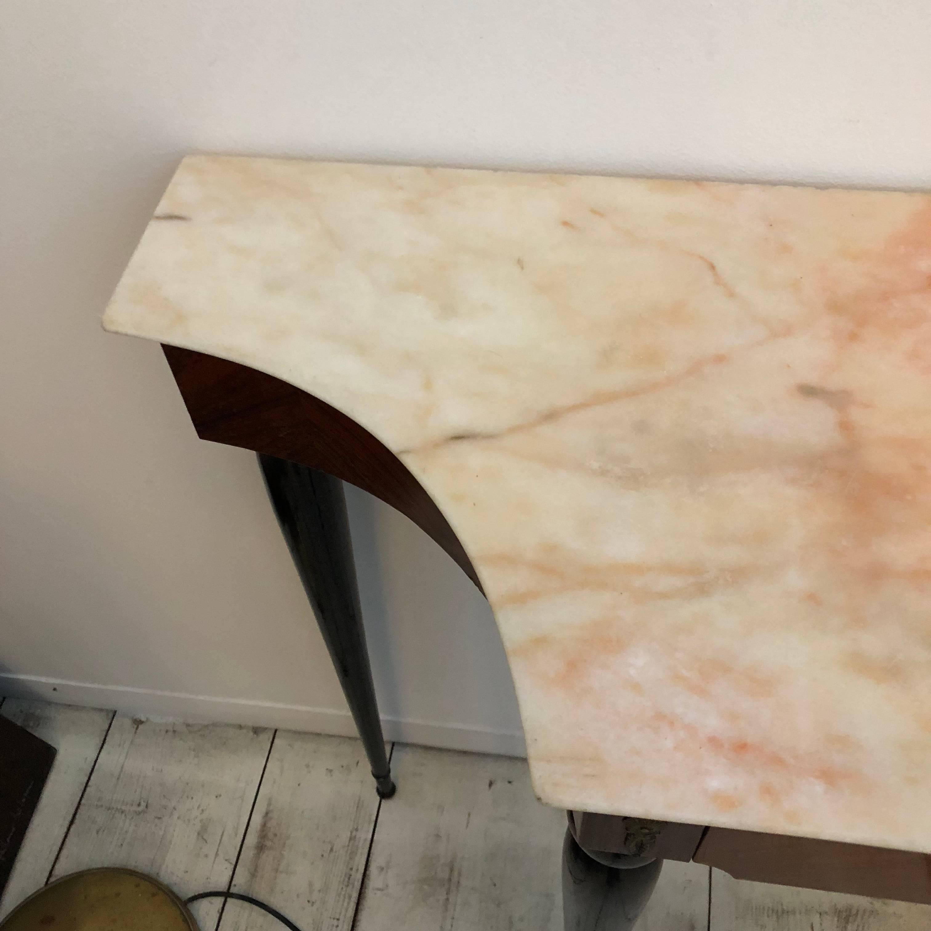 20th Century Mid-Century Modern Italian Pink Marble and Rosewood Console, circa 1950