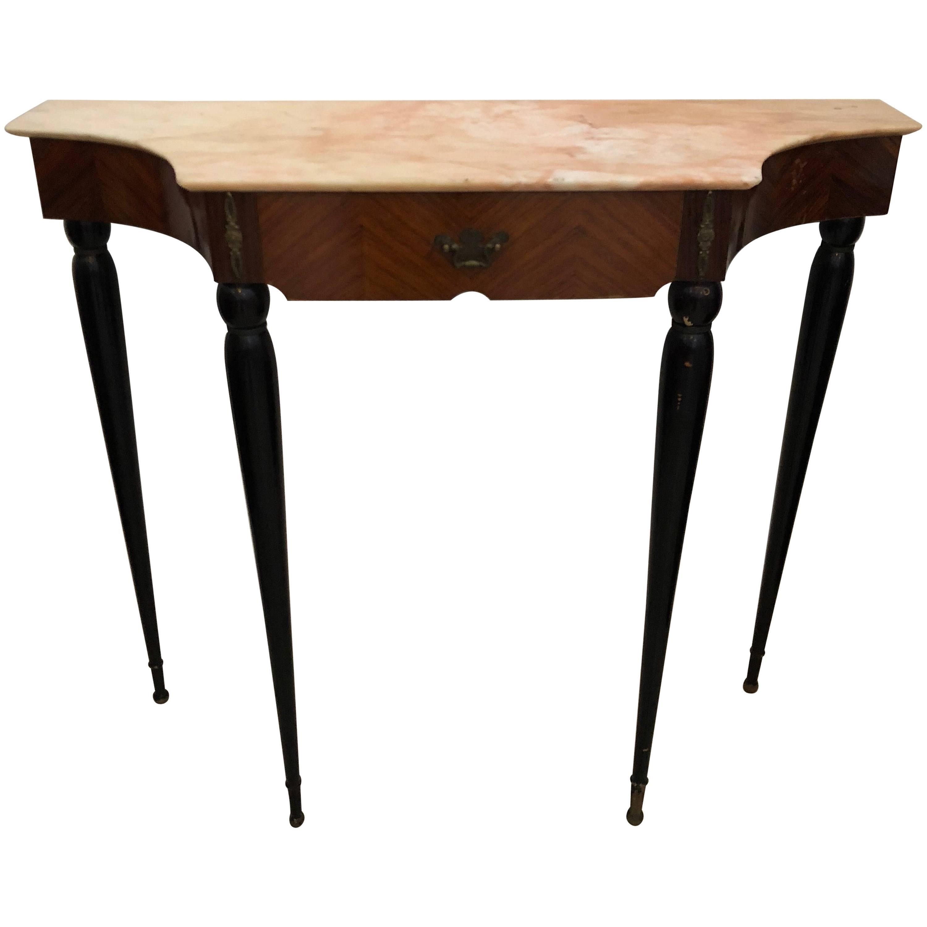 Mid-Century Modern Italian Pink Marble and Rosewood Console, circa 1950