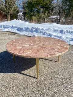 Mid-Century Modern Italian Pink Marble Round Coffee Cocktail Table, Weiman
