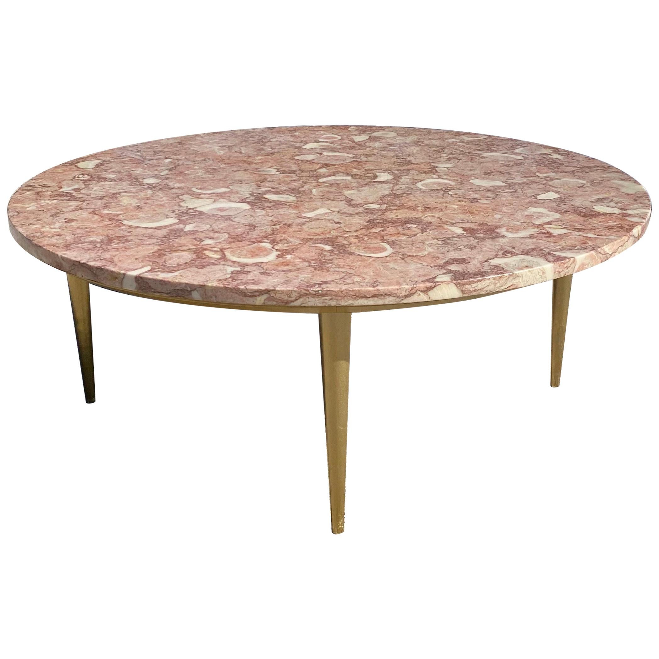 Mid-Century Modern Italian Pink Marble Round Coffee Cocktail Table, Weiman