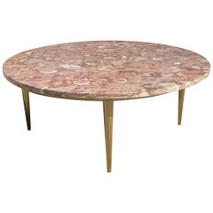 Vintage Mid-Century Modern Italian Pink Marble Round Coffee Cocktail Table, Weiman