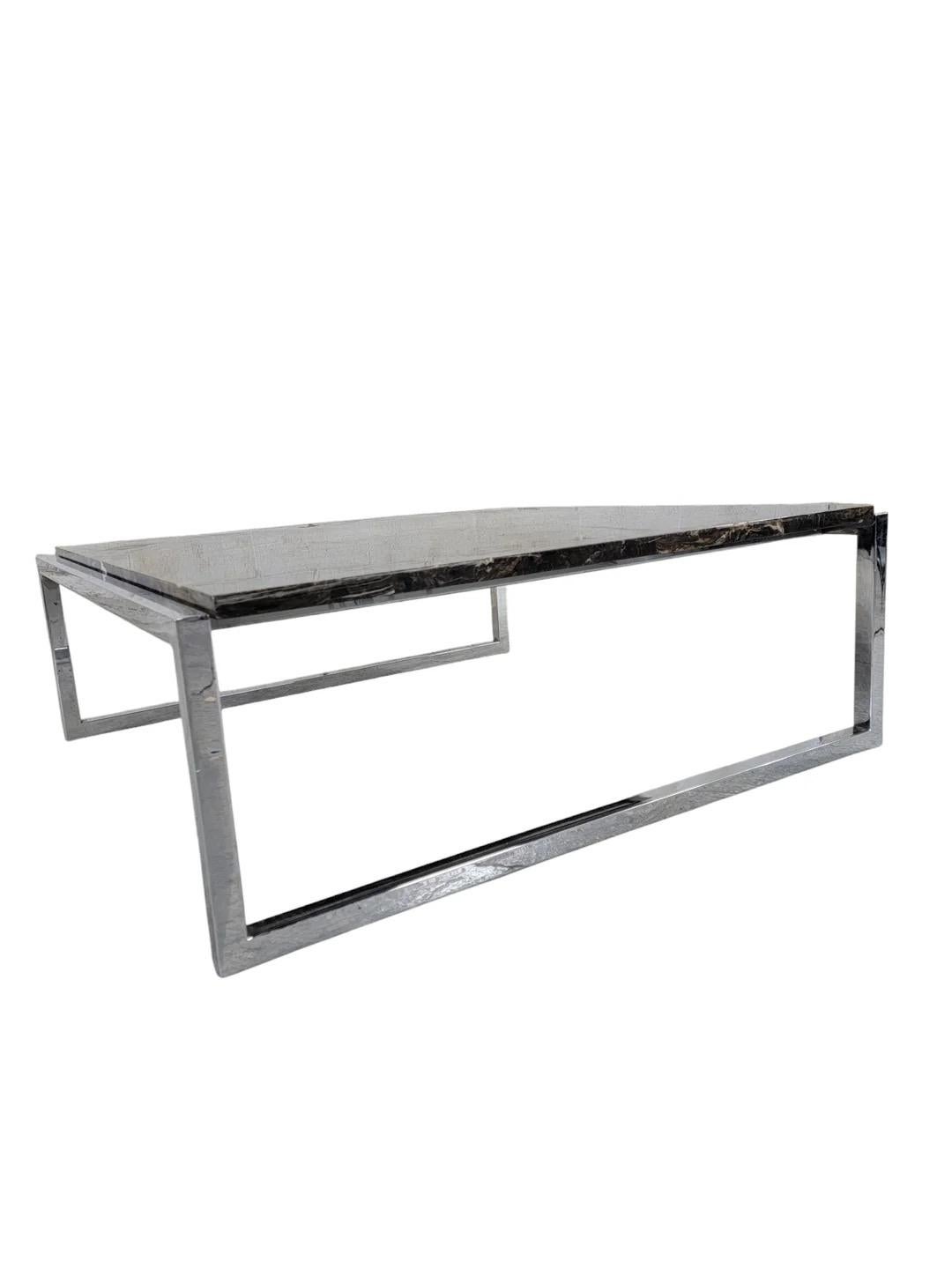 Mid-Century Modern Mid Century Modern Italian Polished Granite Chrome Sled Base Square Coffee Table For Sale