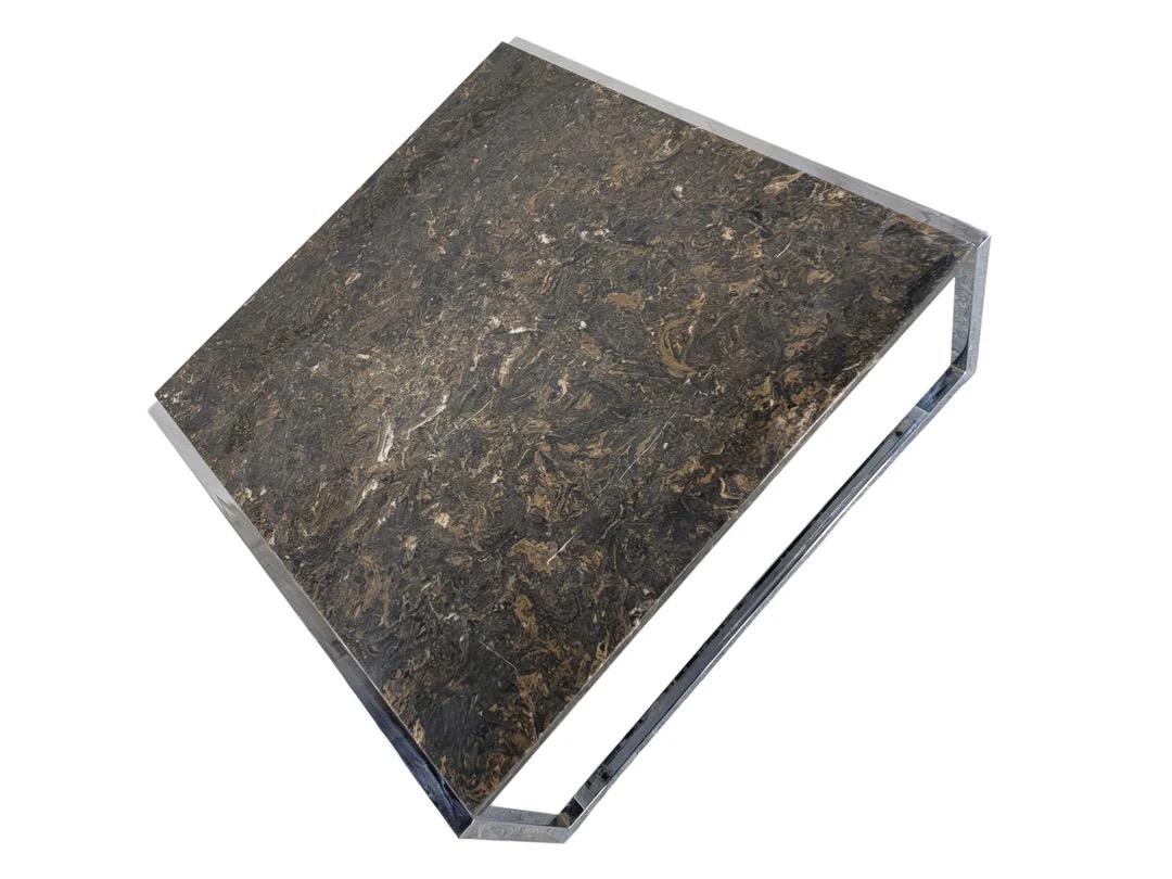 Unknown Mid Century Modern Italian Polished Granite Chrome Sled Base Square Coffee Table For Sale