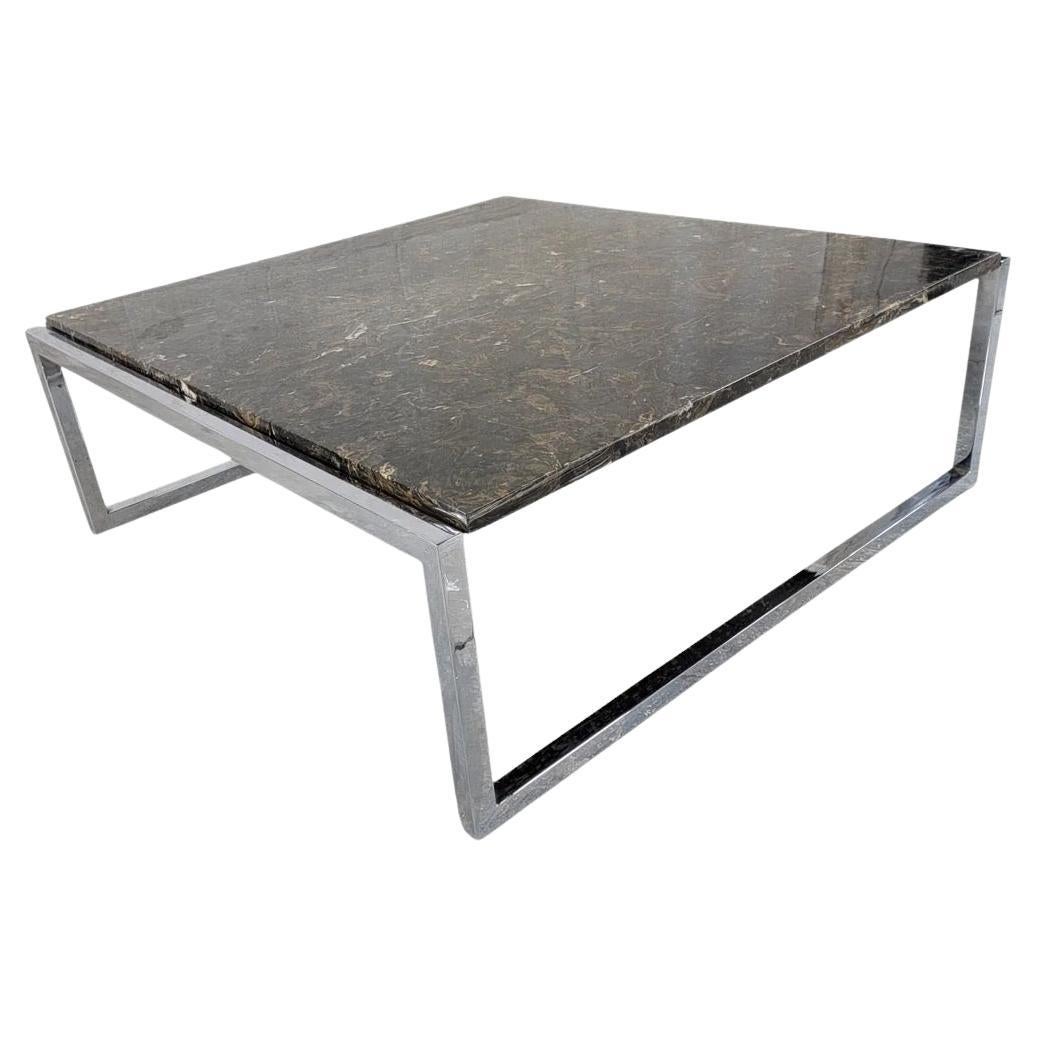 Table à café carrée en granit poli et en chrome pour le milieu du siècle dernier